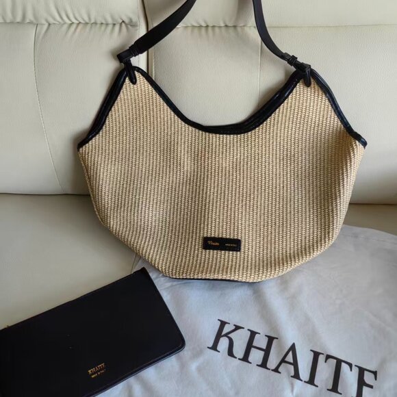 Khaite Straw & Leather Hobo Bag w/ Pouch - Italian Craftsmanship, Chic Summer Es - Picture 1 of 8